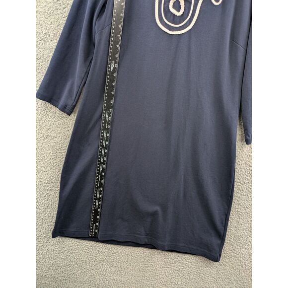 Talbots Women's size Large Navy Blue Sheath Dress 3/4 Sleeve Cotton - Picture 8 of 11